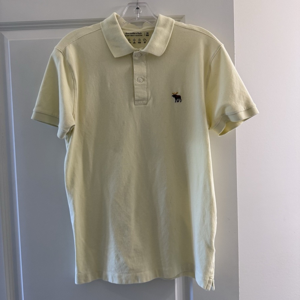 Abercrombie & Fitch Polo Shirt Mens XS Yellow Moose Logo Cotton‎ Blend